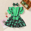 Brand headband, dress, set, suitable for import, children's clothing, Amazon, four-leaf clover, 3 piece set