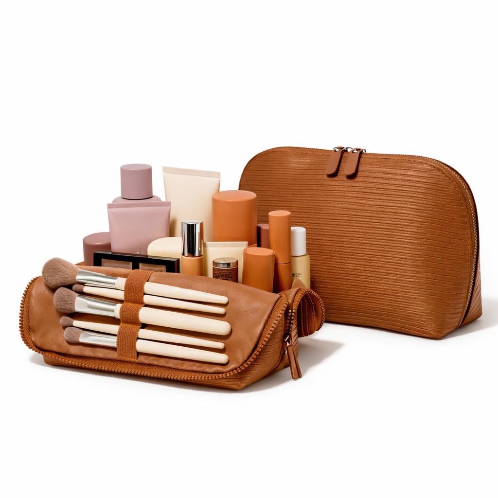 Cross-border best-selling portable makeup set, complete lightweight and easy-to-carry makeup bag, PU leather striped makeup storage bag