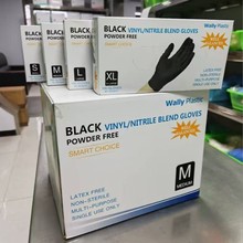 一次性丁腈 PVC混合手套跨境英文版无粉黑色美容美发纹身防护手套