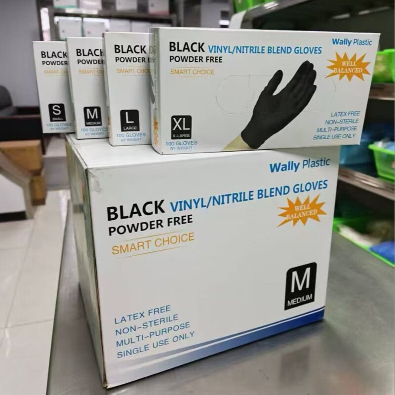Disposable Nitrile Pvc Mixed Gloves Cross-Border English Version Powder-Free Black Beauty Salon Tattoo Protective Gloves Disposable Nitrile Pvc Mixed Gloves Cross-Border English Version Powder-Free Black Beauty Salon Tattoo Protective Gloves