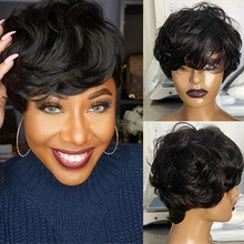 6 Inch Short Wavy Pixie Cut Wig Human Hair ȫ���Ʊ������˷�