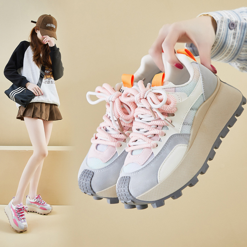 Ins Korean Version of the New Dad Shoes for Women 2026 Spring Student Sports Running Casual Shoes Thick Sole Heightening Hl876-1