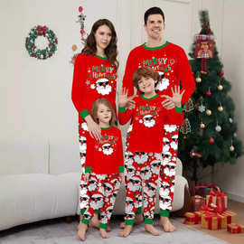外贸圣诞MerryChristmas亲子装一家三四口白胡子圣诞老人印花套装