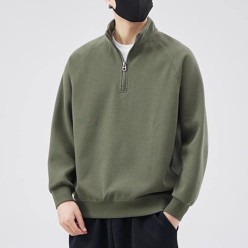 High-end Half-zipper Sweater Men's Spring Autumn and Winter 2024 New Loose Trendy Brand Pullover Collar Base Shirt Top High-end Half-zipper Sweater Men's Spring Autumn and Winter 2024 New Loose Trendy Brand Pullover Collar Base Shirt Top