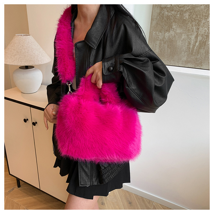 951g Weight Zipper Closure Type Single Shoulder Strap, Top Handle Strap Type Shoulder Bag, Handbag Bags Type Daily Occasion Plush Material Solid Color Pattern Autumn&Winter Season Women's Gender Vintage Style Style Square Shape Medium Size Women's Medium Plush Solid Color Vintage Style Square Zipper Shoulder Bag Handbag 6