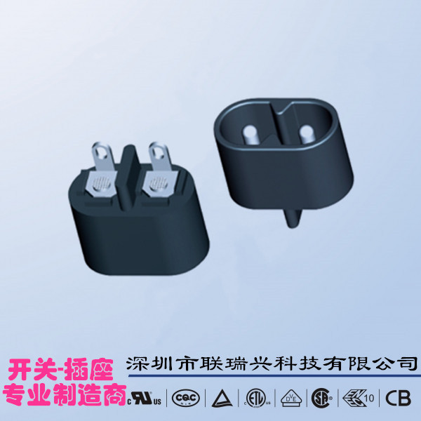 AC电源插座LRXTH两芯DB-8-5ES1圆边插头电源母座器具带孔锁螺丝