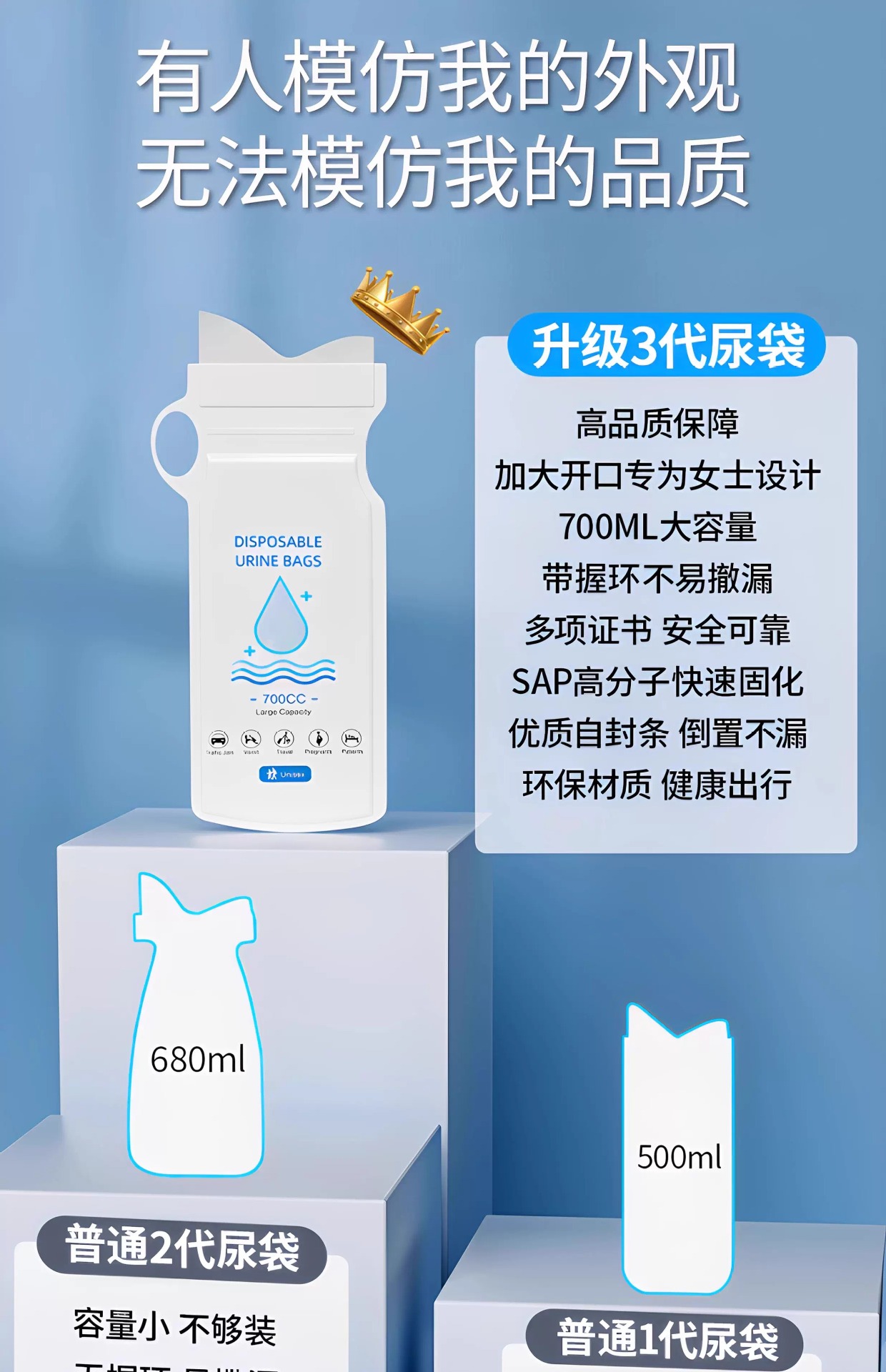 Emergency Urine Bag, Disposable Urination Bag, Unisex, Travel Essential for Business Trips