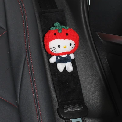 New kitty cat car seat belt shoulder pad plush protective cover anti-collar cute women's car interior decoration (Seat belt shoulder pad) - strawberry-kt-shoulder-pads