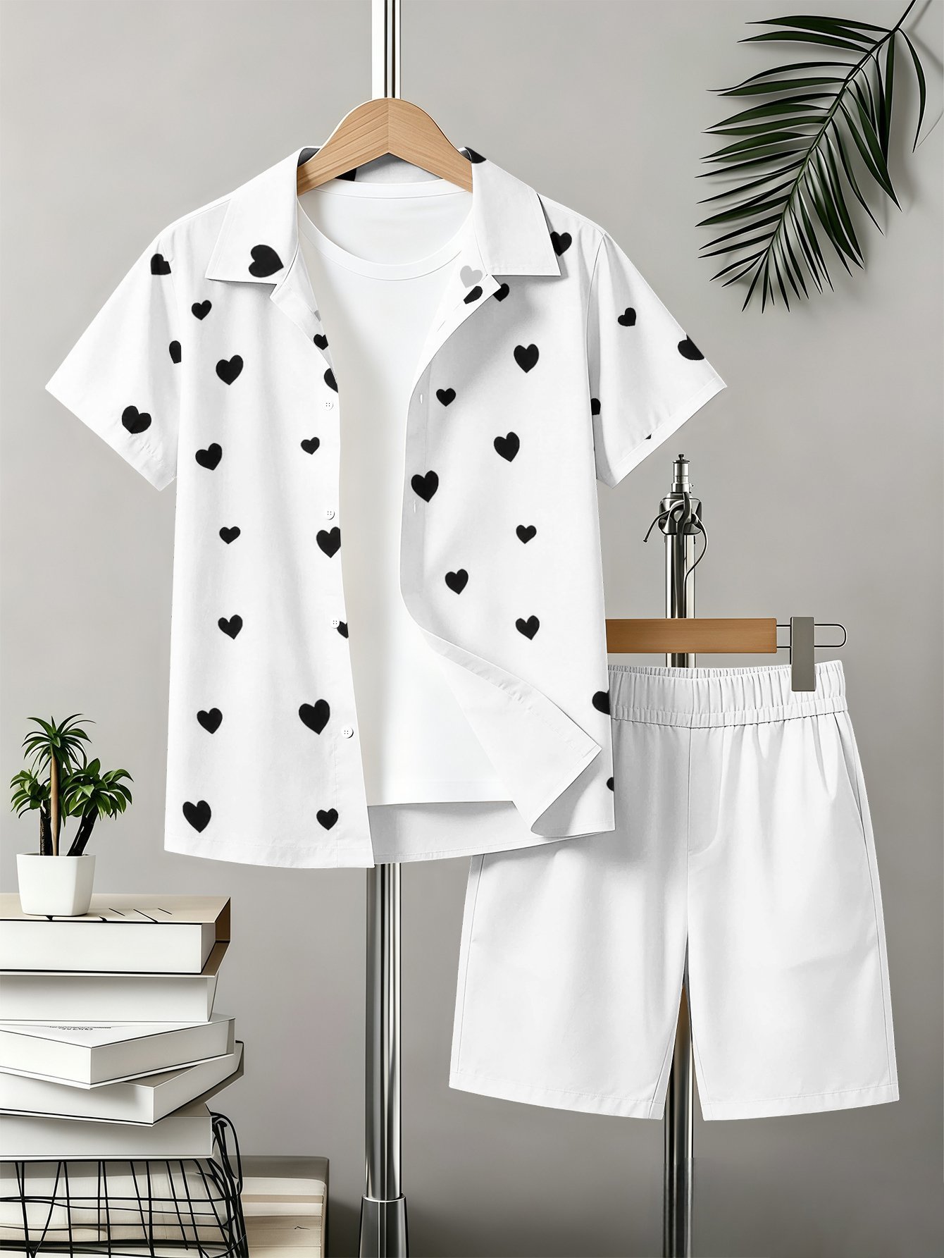 Boys Collared Shirt And Shorts Set With 3d Pattern Print_voghion.com