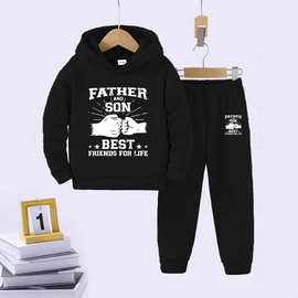 跨境亚马逊亲子装父子款连帽卫衣套装印花男童休闲卫衣两件套装