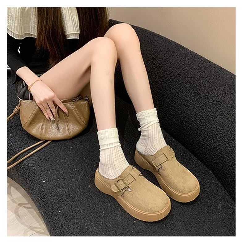Zapatos retro Bocken de mujer primavera de 2026 nuevo fondo grueso de veludo un pie sin talón zapatillas image 4
