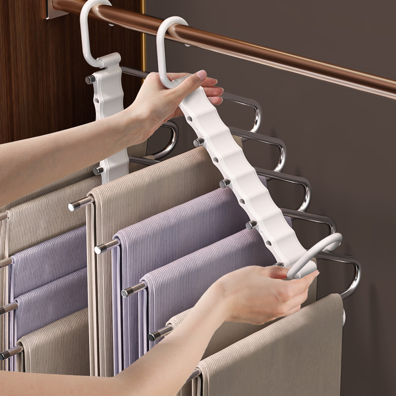 Pantalones plegables perchas de pantalones multifuncionales perchas de pantalones domésticos sin costuras clip de pantalones de artefacto de almacenamiento de armario colgante de ropa antideslizante