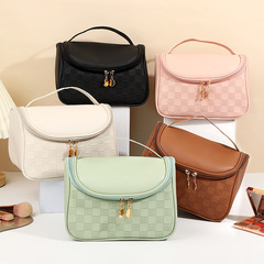 2023新款化妝包 大容量護膚品洗漱用品收納包 格子花紋便攜旅行包