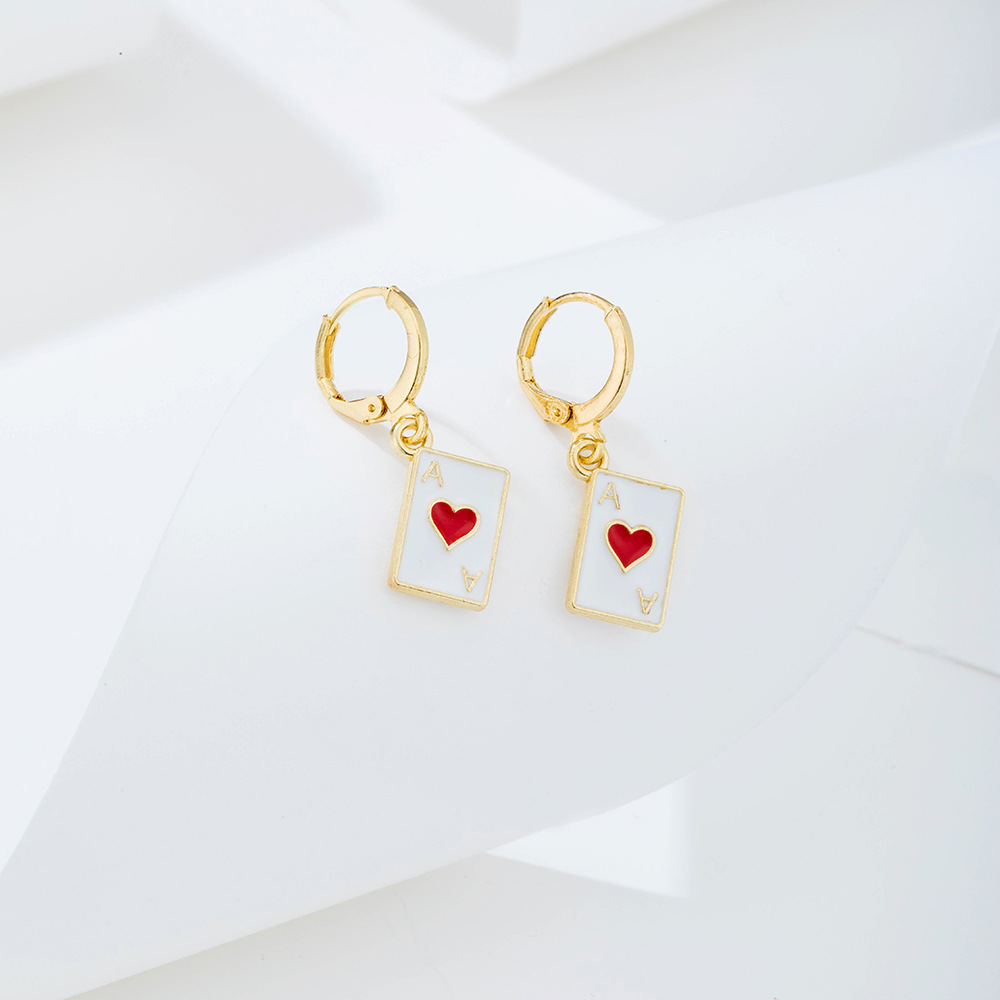 Wholesale Jewelry Metal Heart Dripping Playing Card Earrings Nihaojewelry display picture 4