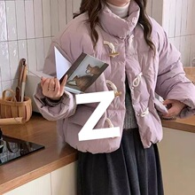 2025冬季牛角鸭绒短款新款羽绒服立领韩版白宽松面包外套浅紫色