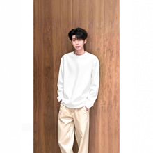 精梳棉白色重磅长袖t恤男秋季感美式小领口T恤落肩卫衣内搭打底衫