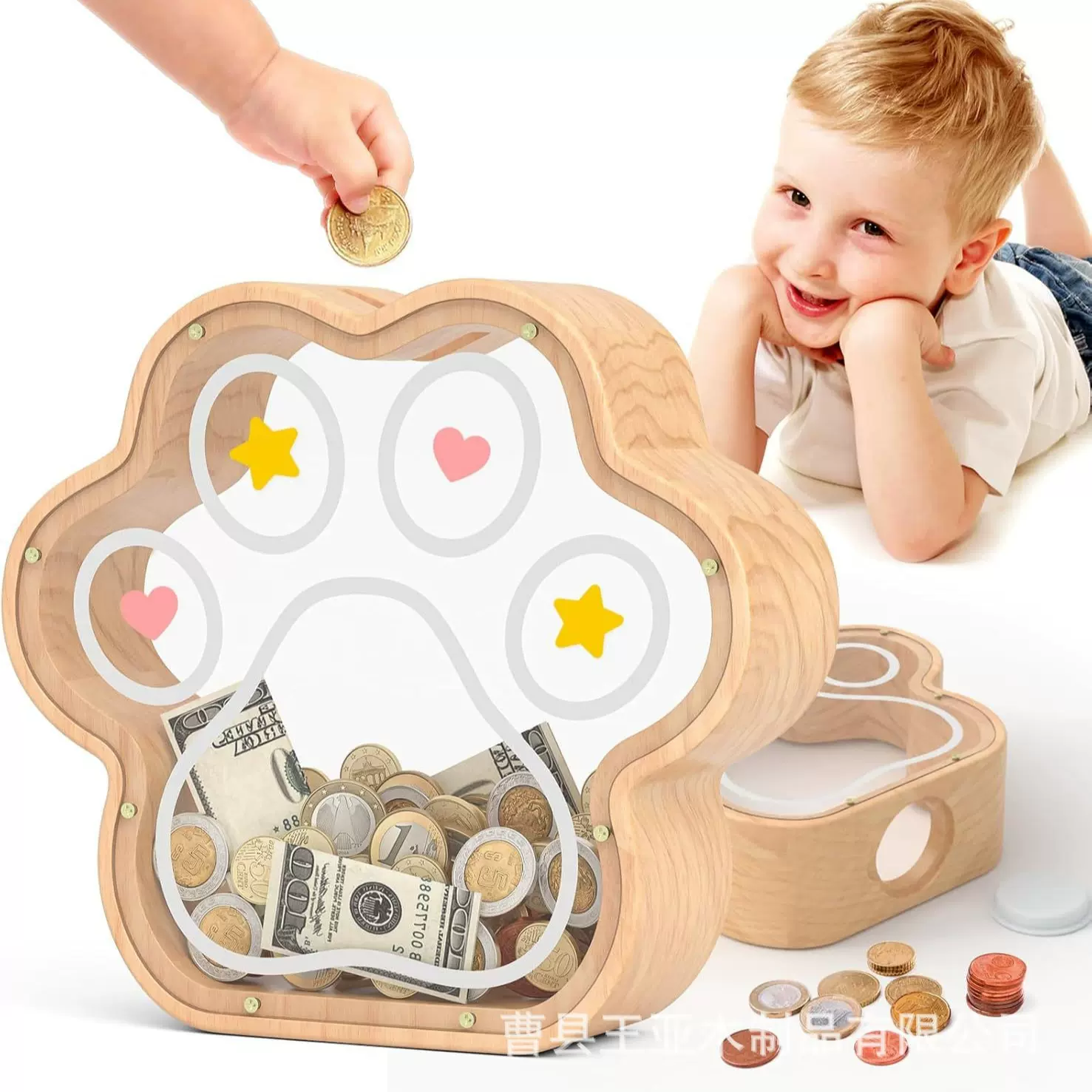 木制猫爪存钱罐卡通动物爪印储蓄罐新年礼物儿童压岁钱硬币储蓄罐