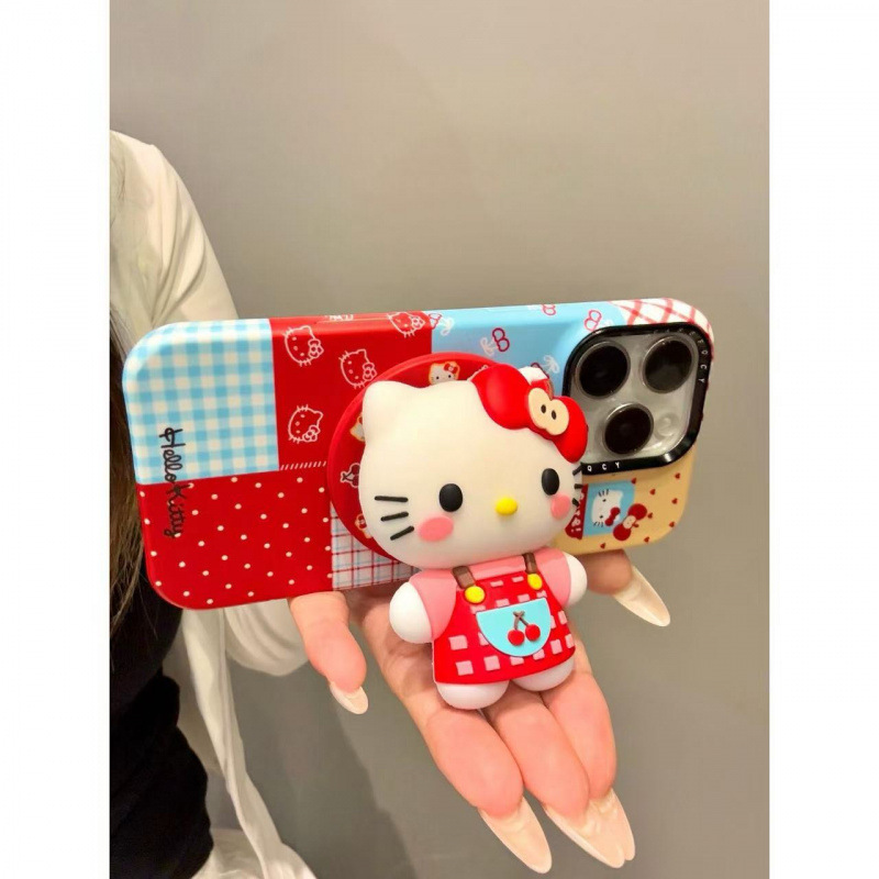 卡通线条格纹樱桃猫咪适用iphone16promax苹果15pro手机壳华为p70|undefined