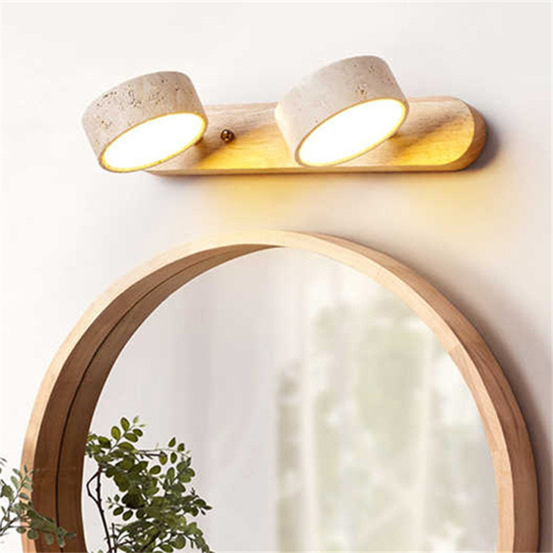 Chinese Retro Simple Photo Wall Lamp Dressing Table Bathroom Sink Mirror Headlight Yellow Travertine Walnut Wall Lamp