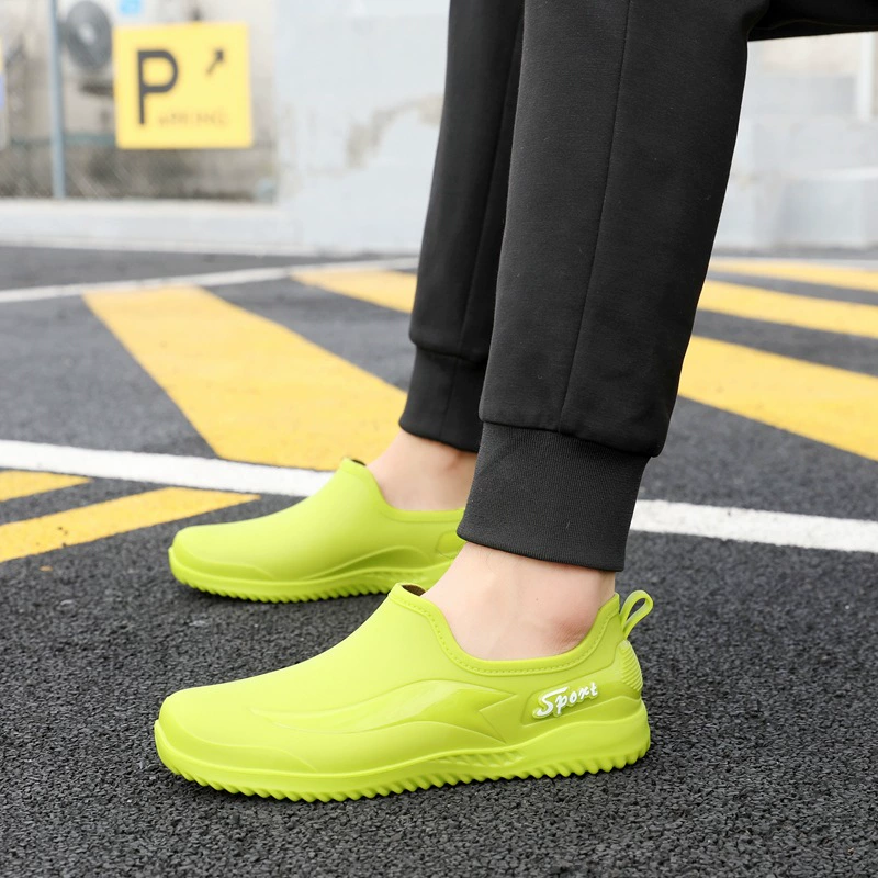 Южнокорейские резиновые сапоги с низким вырезом, женские модные Нескользящие резиновые сапоги на плоской подошве с низким верхом для студентов, кухонная Рабочая резиновая обувь, Нескользящие водные сапоги