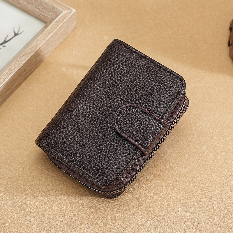 Transfronterizos de cuero de mujer litchi estampado multifuncional órgano de hombre billetera de cremallera billetera de certificados