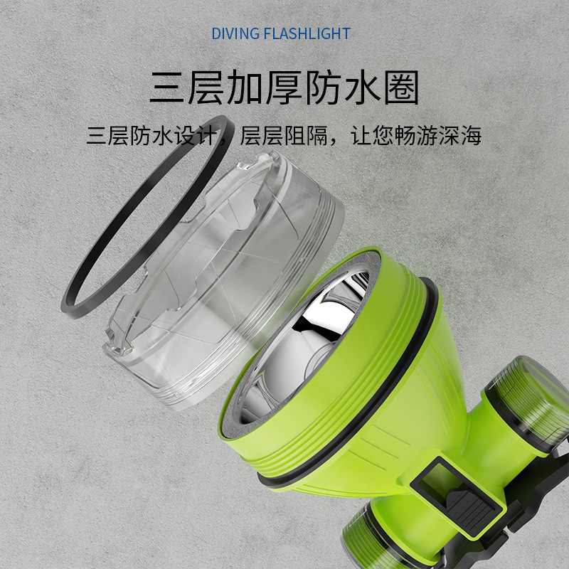 Transfronterizos al aire libre led foco fijo buceo luz fuerte larga duración cabeza recargable batería resistente al agua faro de pesca