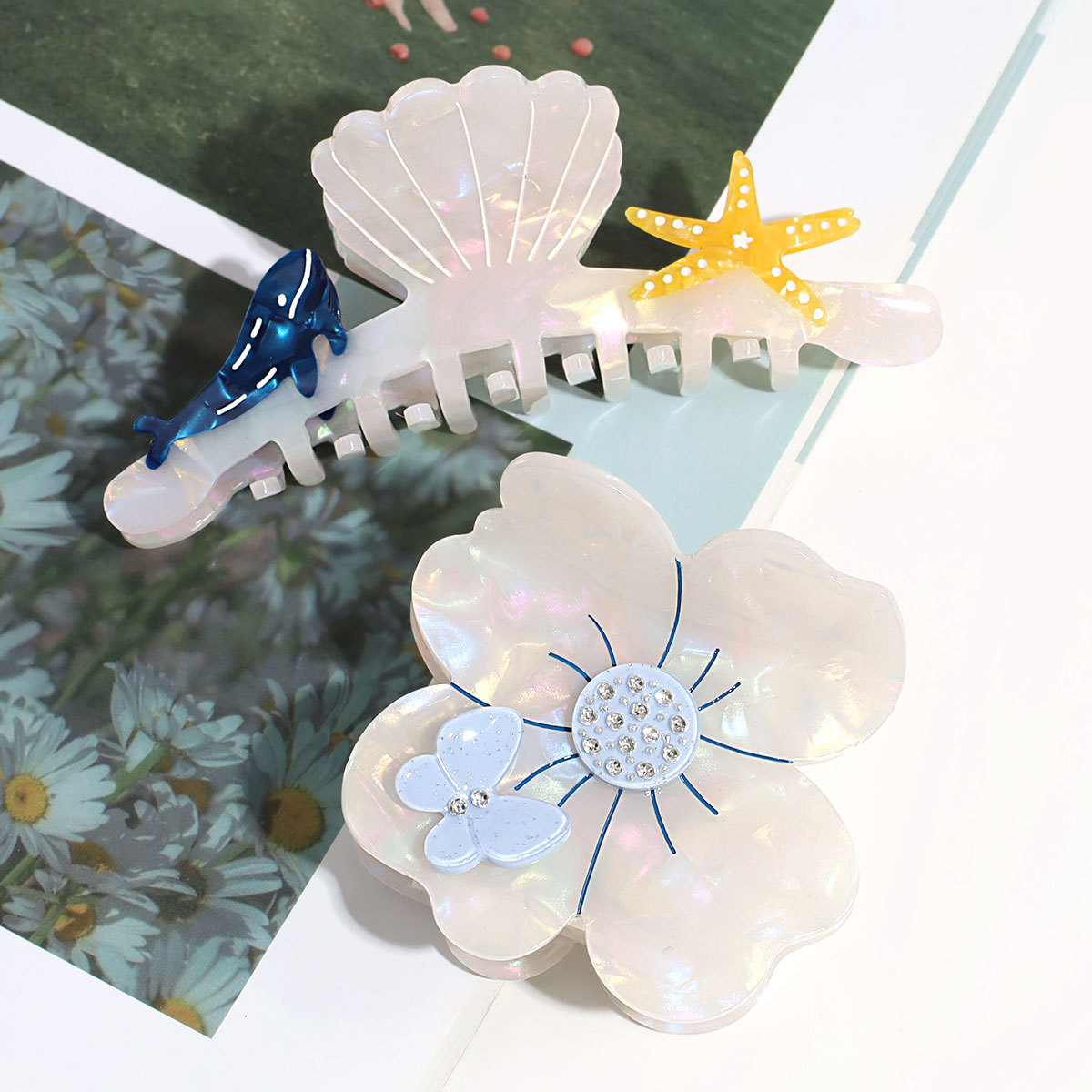 Holiday, Daily, Selfie Occasion Sweet Women's Plumeria Acetic Acid Sheets Hair Claws