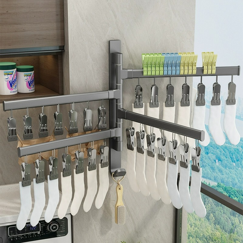 Space aluminum socks drying rack household rotatable foldable drying rack multi-clip wholesale balcony underwear drying
