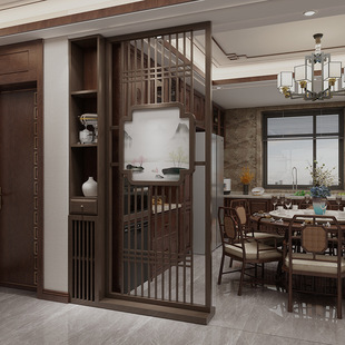 New Chinese Style Log Screen Partition Living Room Entrance Entrance Entrance Solid Wood Side Cabinet Restaurant Storage Cabinet Solid Wood Hollow
