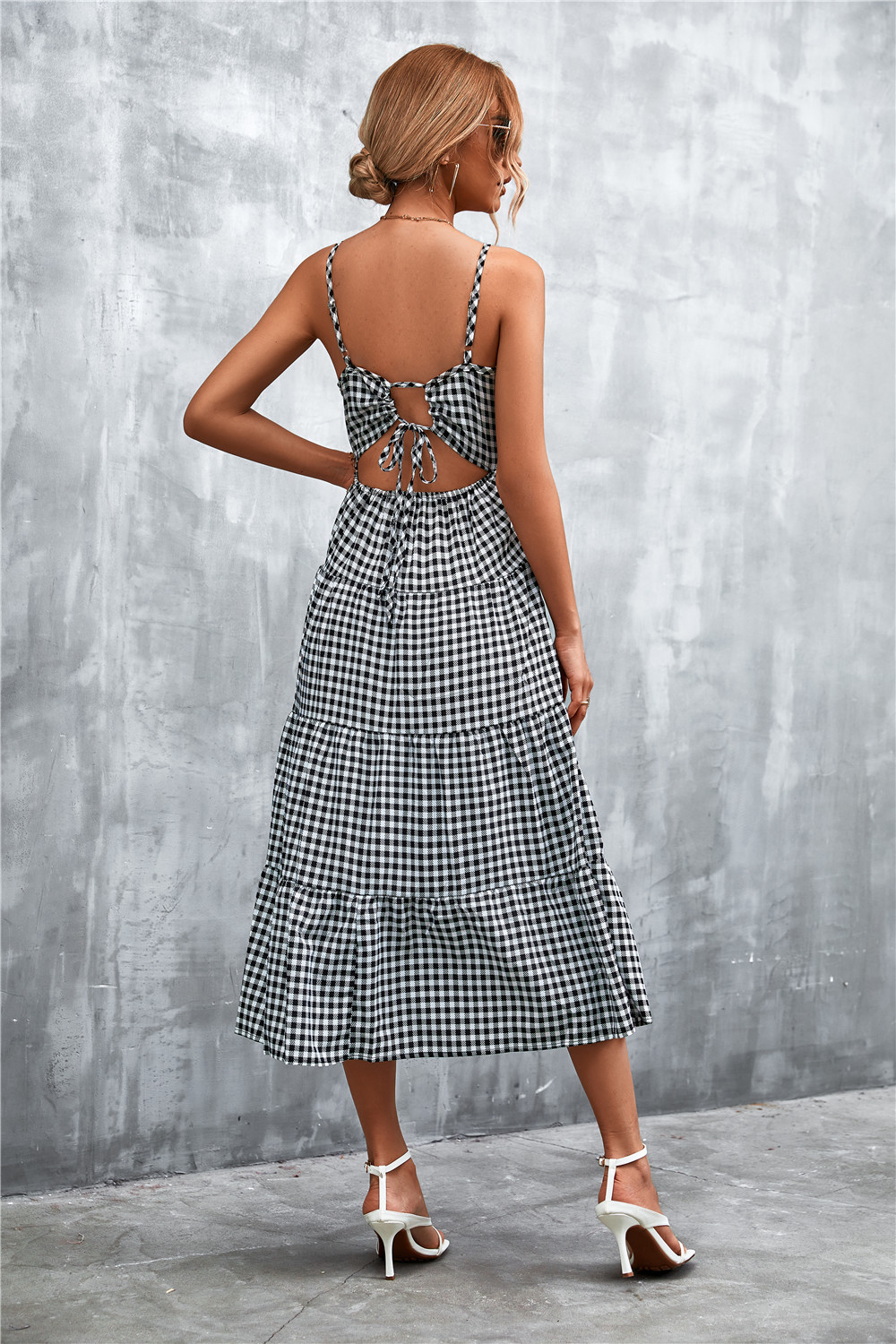 Women's Mid-length Lace-up Dress With Open Back For Summer_voghion.com