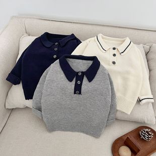 Boys' Sweater 2025 Spring New Baby Children's Base Shirt Baby All-match Polo Small Lapel Knitted Top