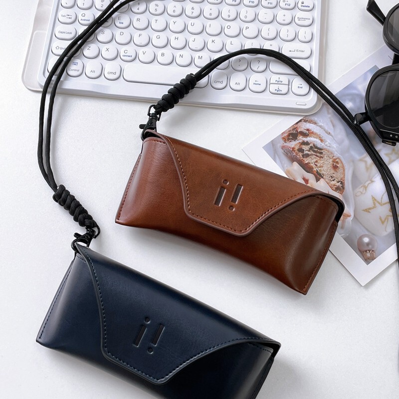 High-End Sunglasses Bag Export-Grade Men's and Women's Brown Gray Sunglasses Case Leather Portable Hard Anti-Pressure Storage