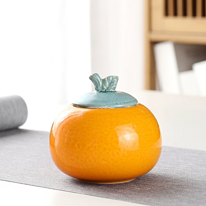 Ceramic Sugar Jar (Persimmon Ruyi) Persimmon Shape, Glazed Gift Box Options, 10×13.8 cm