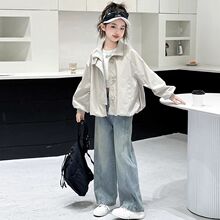 女童春秋外套2025新款女大童春装休闲上衣儿童春秋冲锋衣牛仔裤子