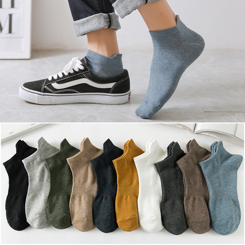 Spring and Summer New Arrival Men's All-Match Solid Color Small Ear Boat Socks Breathable Cotton Socks Men's Foot Bottom Waist Socks
