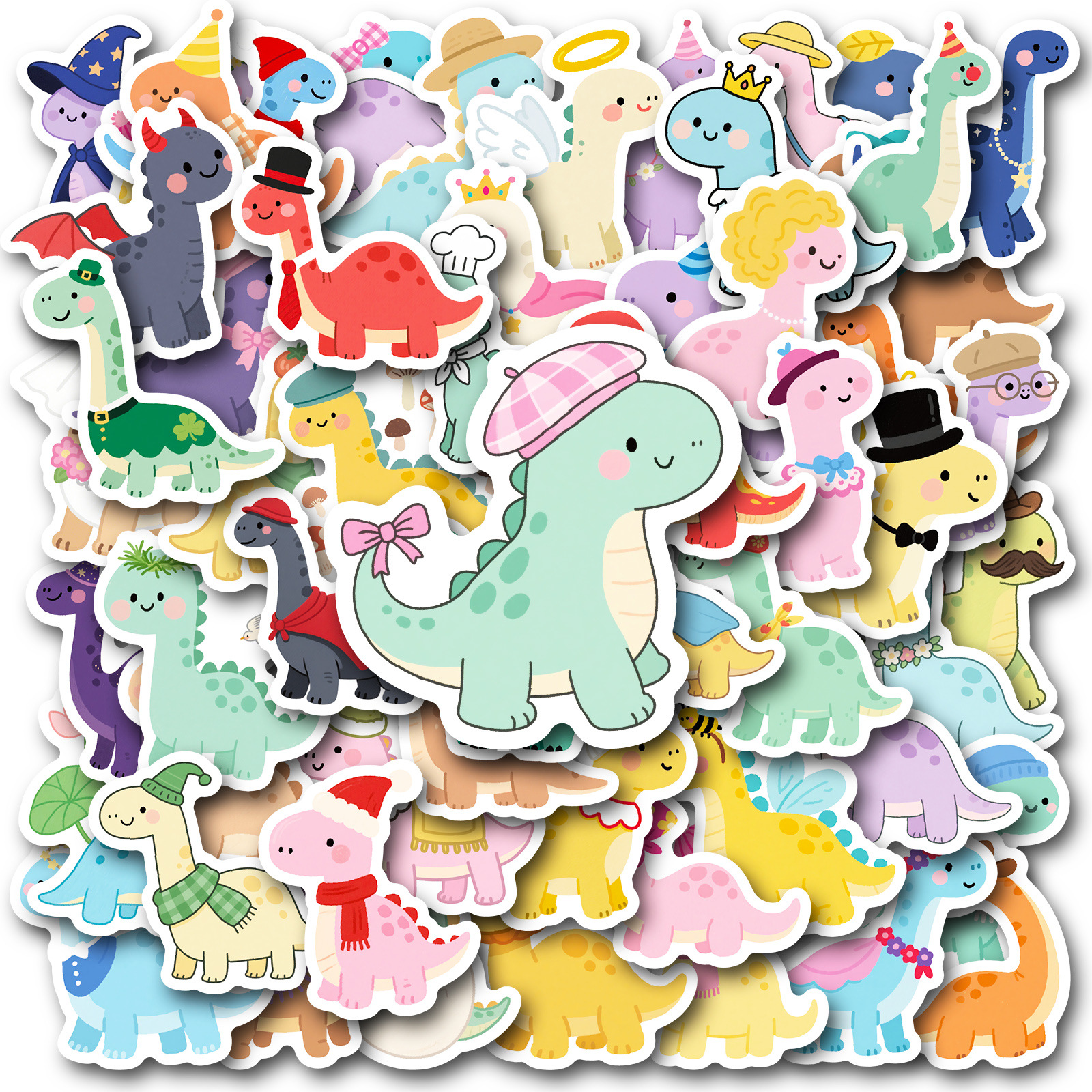 56张小清新帽子恐龙涂鸦贴纸速卖通可爱卡通行李箱笔记本水杯贴画