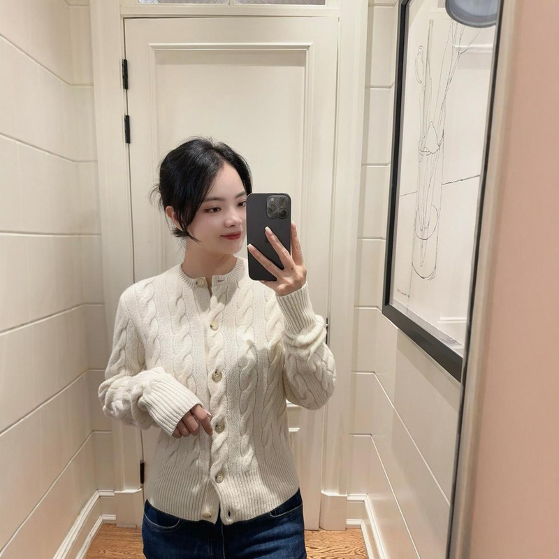 Sweep Size/high quality RL Autumn and Winter Classic Hemp Flower Wool Cardigan Ruff Pony Women's Sweater Jacket