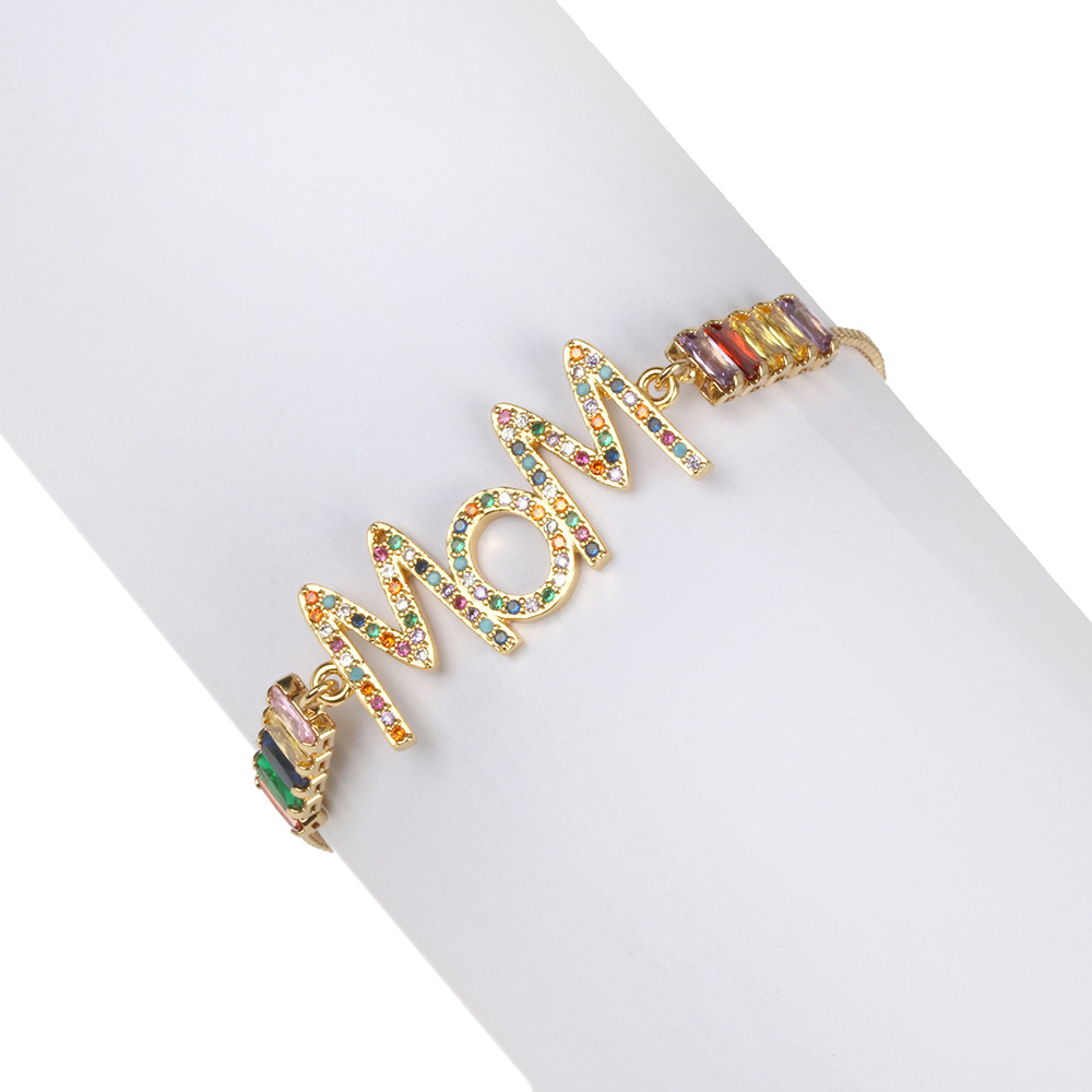 Motheru0027s day jewelry simple copper inlaid color zirconium letter multi-layered bracelet