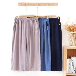 Summer men's cotton silk cropped shorts cool and comfortable