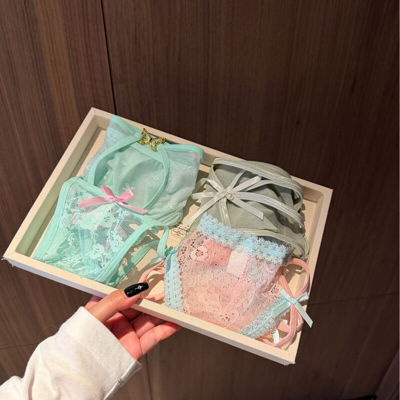 Green Lace Panties Set~Japanese Style Sexy Lace Underwear for Women, Alluring and Fashionable, Niche Breathable Triangle Panties