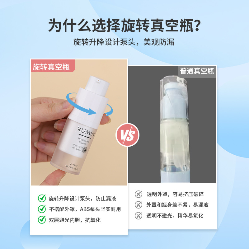 Xumin envases cosméticos esmerilado vacío presionando botella de loción protección solar giratoria botella de vacío esencia Crema para los ojos sub-botella