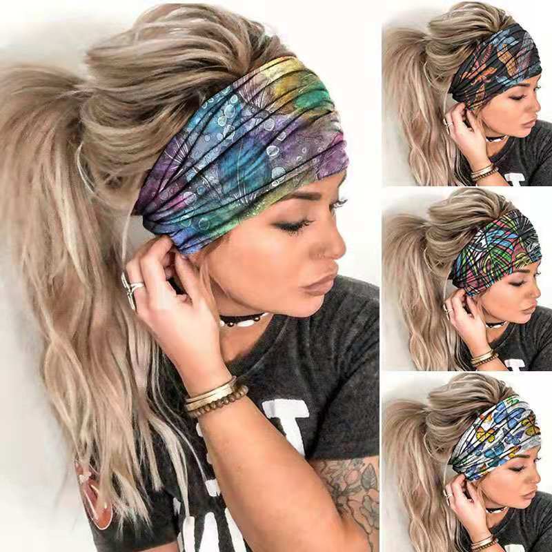 Euramerican Headscarf Women's Yoga Sports 2024 Summer New Cross-border Fashion Printed Wide Elastic Magic Hairband