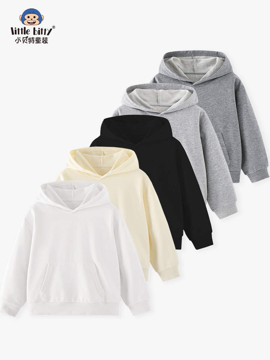 Autumn and Winter New Children's Hooded Sweatshirt European and American Solid Color Children's Sports Shirt for Young Children Base Layer Cross-Border Supply