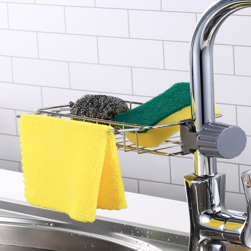 Stainless Steel Faucet Rack Kitchen Drain Rack Faucet Towel Rack Sink No-Drill Storage Cloth Rack