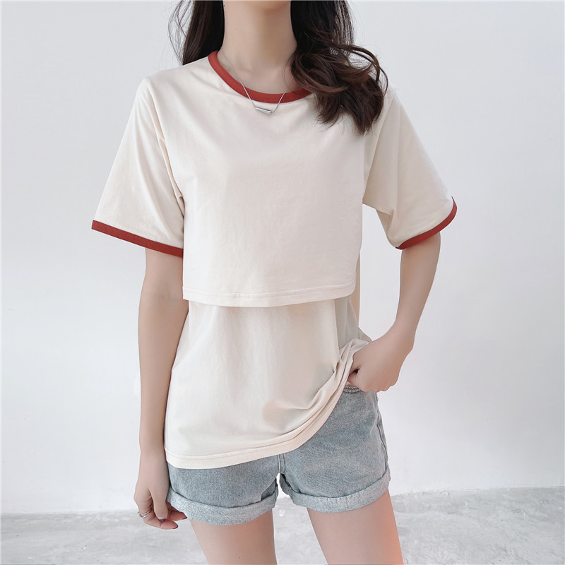 95 % Baumwolle, Umstands-Mutter-Still-T-Shirts, Stillen, Schwangerschaft, Rundhalsausschnitt, kurze Ärmel, Out Wear Still-T-Shirt – Detail 25
