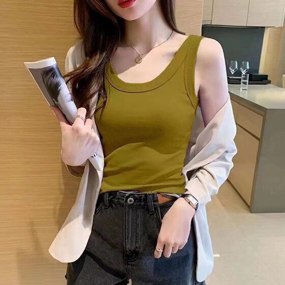 2024 Summer New Vest Women's Inner and Outer Wear Trendy Ins Slim-fit Korean-style Sleeveless Top with Strap Base T-shirt for Women