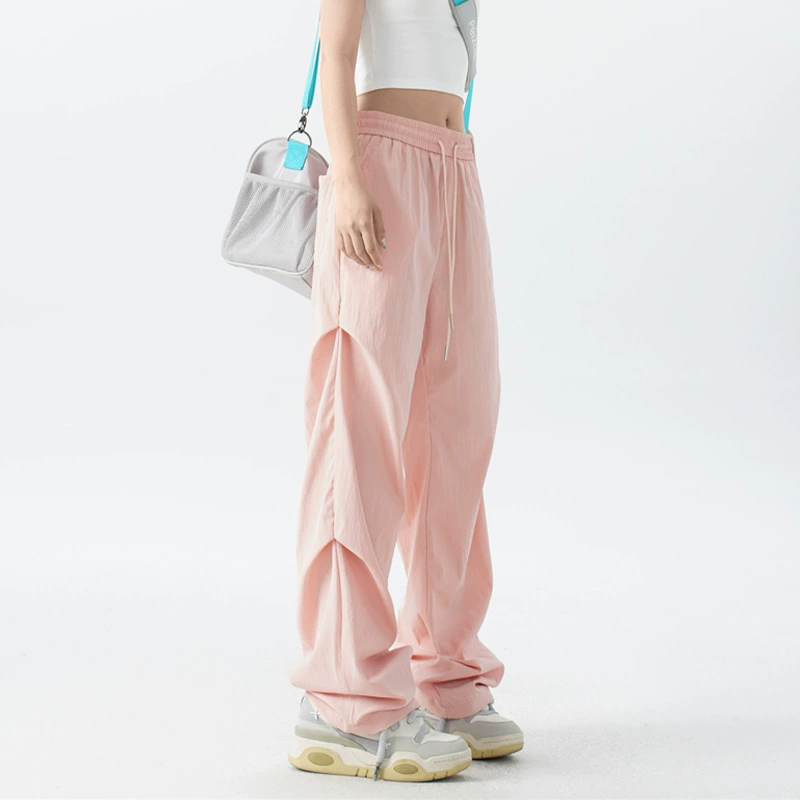 Дышащие брюки из ледяного шелка, мужские летние 2024, новые быстросохнущие плиссированные брюки-парашюты, свободные прямые повседневные брюки