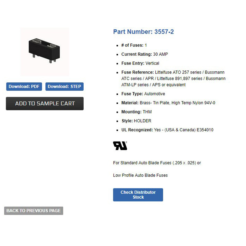 keystone electronics 3557-2 引线式保险丝座及汽车保险丝座