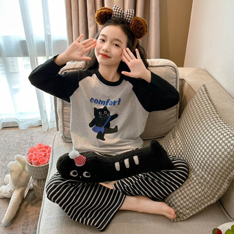 女童纯棉睡衣春秋2025新款初中生女孩网红爆款家居服儿童长袖套装|undefined