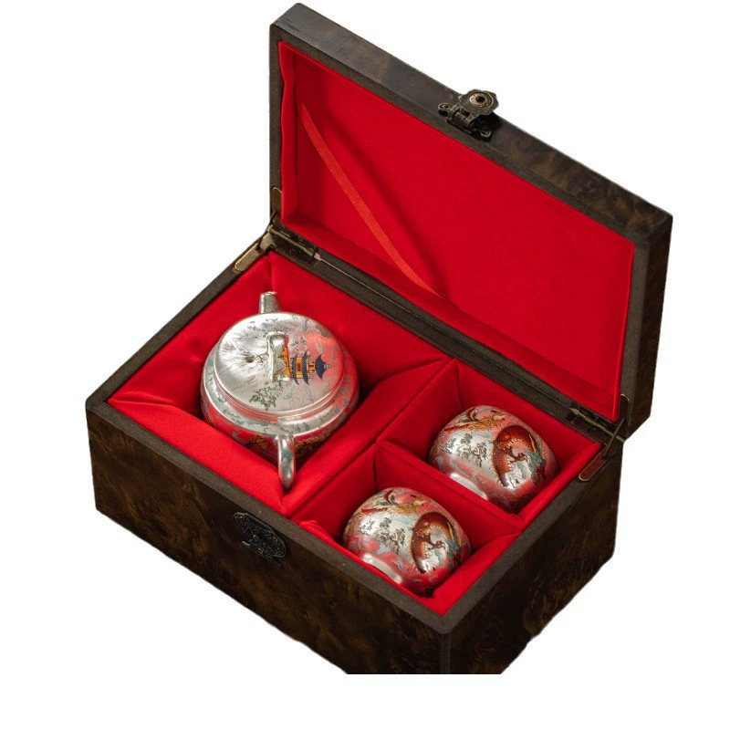 High-end tea set, tea cup, gift box, dragon and phoenix, Birthday gift